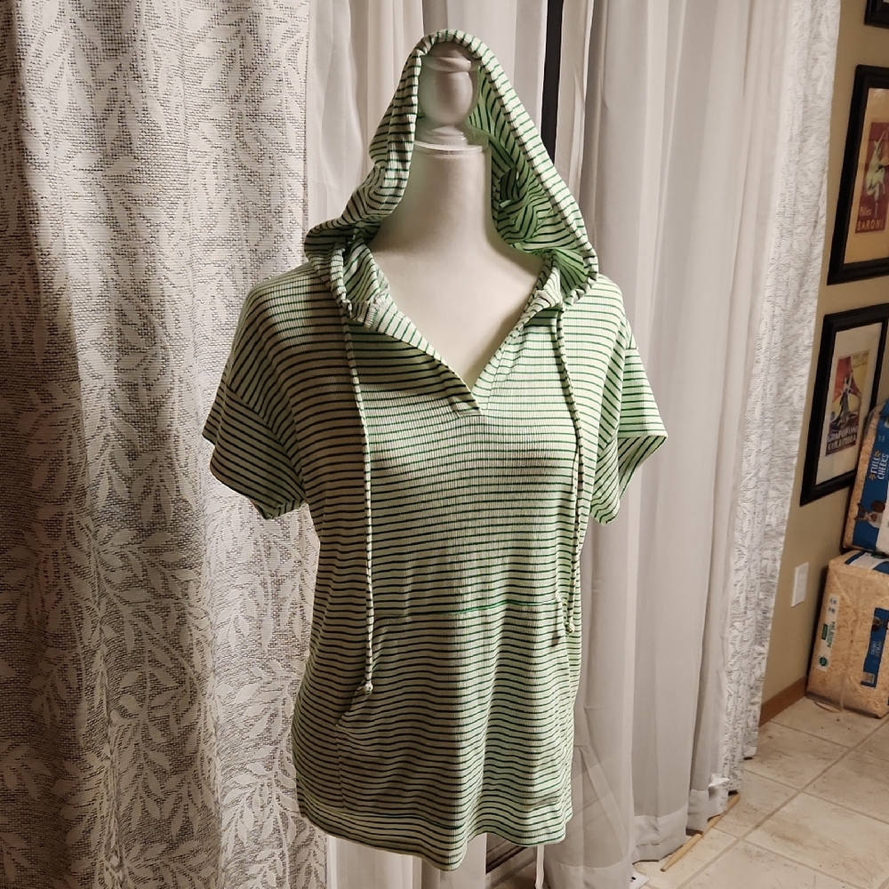 Culture Code .Striped Green Hooded Women's Top